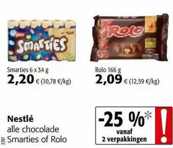 Colruyt Nestlé alle chocolade smarties of rolo aanbieding