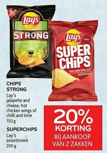 Alvo Chips strong lay’s + superchips lay’s 20% korting bij aankoop van 2 zakken aanbieding