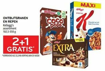 Alvo Ontbijtgranen en repen kellogg’s 2+1 gratis aanbieding