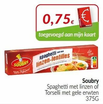 Soubry spaghetti met linzen of torselli met gele erwten