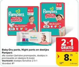 Carrefour Baby-Dry pants, Night pants en doekjes Pampers aanbieding
