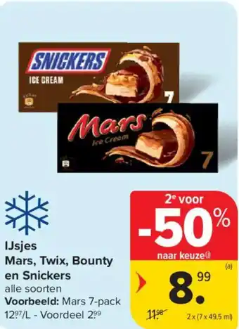 Carrefour Market Ijsjes mars, twix, bounty en snickers aanbieding