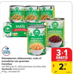 Carrefour Market Kidneybonen, kikkererwten, maïs of macedoine van groenten carrefour aanbieding