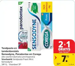 Carrefour Market Tandpasta en tandenborstels sensodyne, parodontax en corega aanbieding