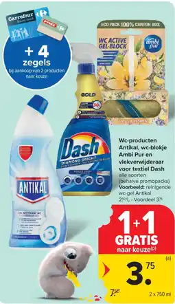 Carrefour Market Wc-producten antikal, wc-blokje ambi pur en vlekverwijderaar voor textiel dash aanbieding