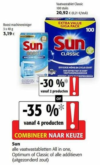 Colruyt Sun alle vaatwastabletten all in one, optimum of classic of alle additieven aanbieding
