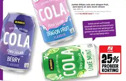 Jumbo Jumbo blikjes cola zero dragon fruit, zero berry en zero munt citroen aanbieding