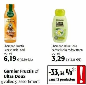 Colruyt Garnier fructis of ultra doux volledig assortiment aanbieding