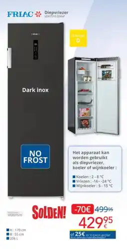 Eldi Friac diepvriezer VDV7510 DIXNF aanbieding