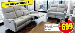 Budget Meubelen 3-zit met 2 relaxen +2-zit vast stof grey aanbieding