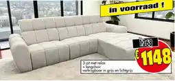 Budget Meubelen 3-zit met relax +longchair verkrijgbaar in grijs en lichtgrijs aanbieding