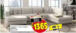 Budget Meubelen Longchair + 3-zit + hoek + aanbouw kleur 6157 aanbieding