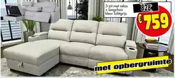 Budget Meubelen 3-zit met relax +longchair kleur lichtgrijs aanbieding