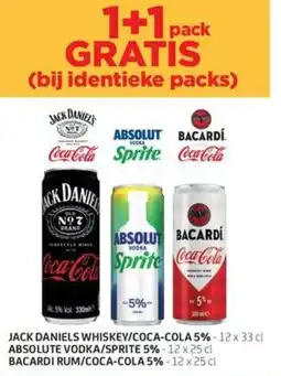 BelBev Jack Daniel's/Coca-Cola/Absolut/Sprite/Bacardi aanbieding