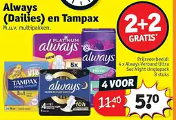 Kruidvat Always (Dailies) en Tampax aanbieding