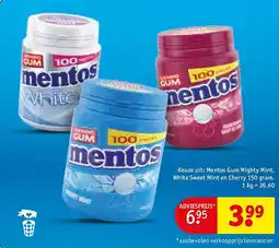 Kruidvat Mentos Gum Mighty Mint, White Sweet Mint en Cherry aanbieding