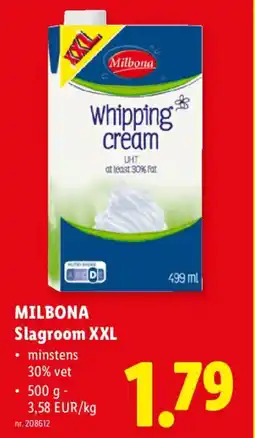 Lidl Milbona Slagroom XXL aanbieding