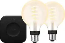 Coolblue Philips Hue Filament White Ambiance Globe Lot de 2 + Bridge Pro aanbieding