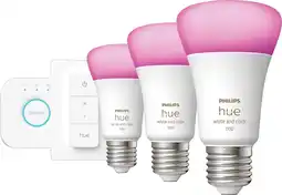 Coolblue Philips Hue White and Color Kit de Démarrage E27 avec 3 Ampoules, Variateur + Bridge aanbieding