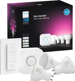 Coolblue Philips Hue White and Color GU10 Kit de Démarrage 3 Ampoules + Bridge + Variateur aanbieding