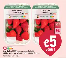 Delhaize Aardbeien of blauwe bessen aanbieding