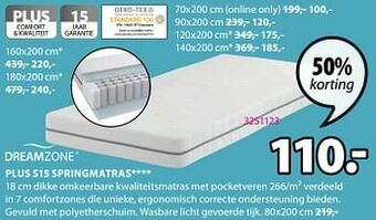 Jysk Plus s15 springmatras aanbieding