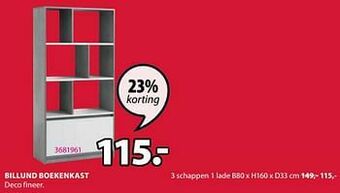 Jysk Billund boekenkast 3 schappen 1 lade aanbieding