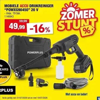 Mobiele accu drukreiniger "powxg90450" 20 v