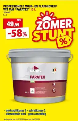 Hubo Professionele muur- en plafondverf wit mat "paratex" aanbieding