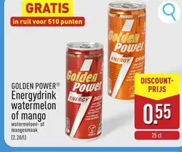 ALDI Golden power energydrink watermelon of mango aanbieding
