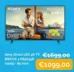 Krëfel Sony direct led 4k tv bravia 3 k85s39b (2025) aanbieding