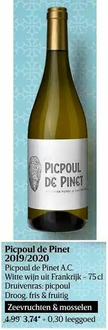Delhaize Picpoul de pinet 2019-2020 picpoul de pinet a.c. witte wijn uit frankrijk aanbieding
