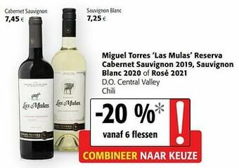 Colruyt Miguel torres las mulas reserva cabernet sauvignon 2019 d.o. central valley chili aanbieding