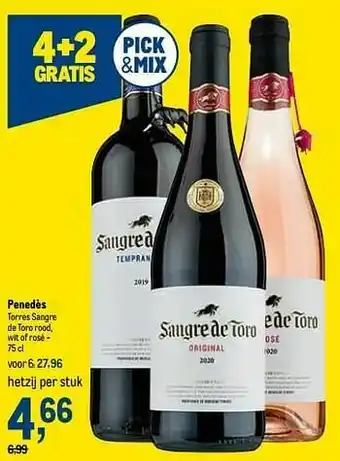 Makro Penedès torres sangre de toro rood, wit of rosé aanbieding