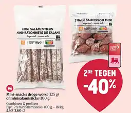 Delhaize Mini-snacks droge worst (125 g) of minisalamisticks (100 g aanbieding