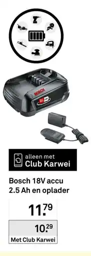 Karwei Bosch 18v accu 2.5 Ah en oplader aanbieding