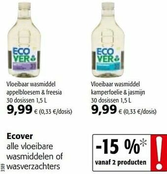 Colruyt Ecover alle vloeibare wasmiddelen of wasverzachters aanbieding