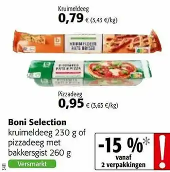 Colruyt Boni selection kruimeldeeg of pizzadeeg met bakkersgist aanbieding
