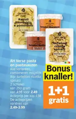 Albert Heijn Ah verse pasta en pastasauzen aanbieding