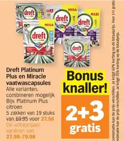 Albert Heijn Dreft platinum plus en miracle vaatwascapsules aanbieding