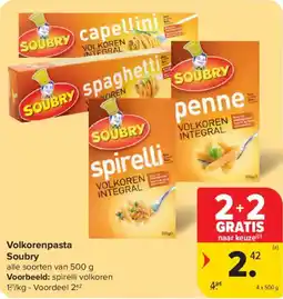 Carrefour Volkorenpasta Soubry aanbieding