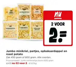 Jumbo Jumbo minikriel, partjes, opbakaardappel en roast potato aanbieding