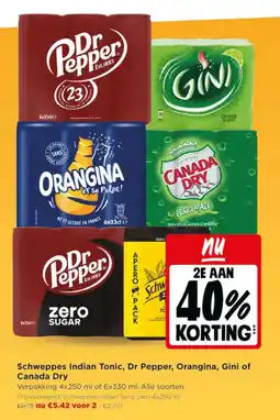 Jumbo Schweppes Indian Tonic, Dr Pepper, Orangina, Gini of Canada Dry aanbieding