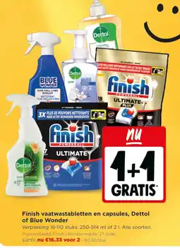 Jumbo Finish vaatwastabletten en capsules, Dettol of Blue Wonder aanbieding