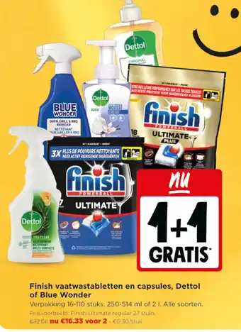 Finish vaatwastabletten en capsules, Dettol of Blue Wonder