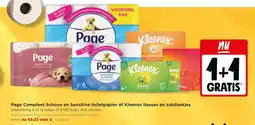 Jumbo Page Compleet Schoon en Sensitive toilet papier of Kleenex tissues en zakdoekjes aanbieding