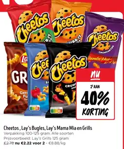 Jumbo Cheetos , Lay’s Bugles, Lay’s Mama Mia en Grills aanbieding
