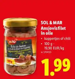 Lidl SOL & MAR Ansjovisfilet in olie aanbieding