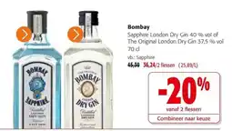 Colruyt Bombay Sapphire London Dry Gin 40 % vol of The Original London Dry Gin 37,5 % vol aanbieding