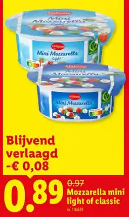 Lidl Mozzarella mini light of classic aanbieding